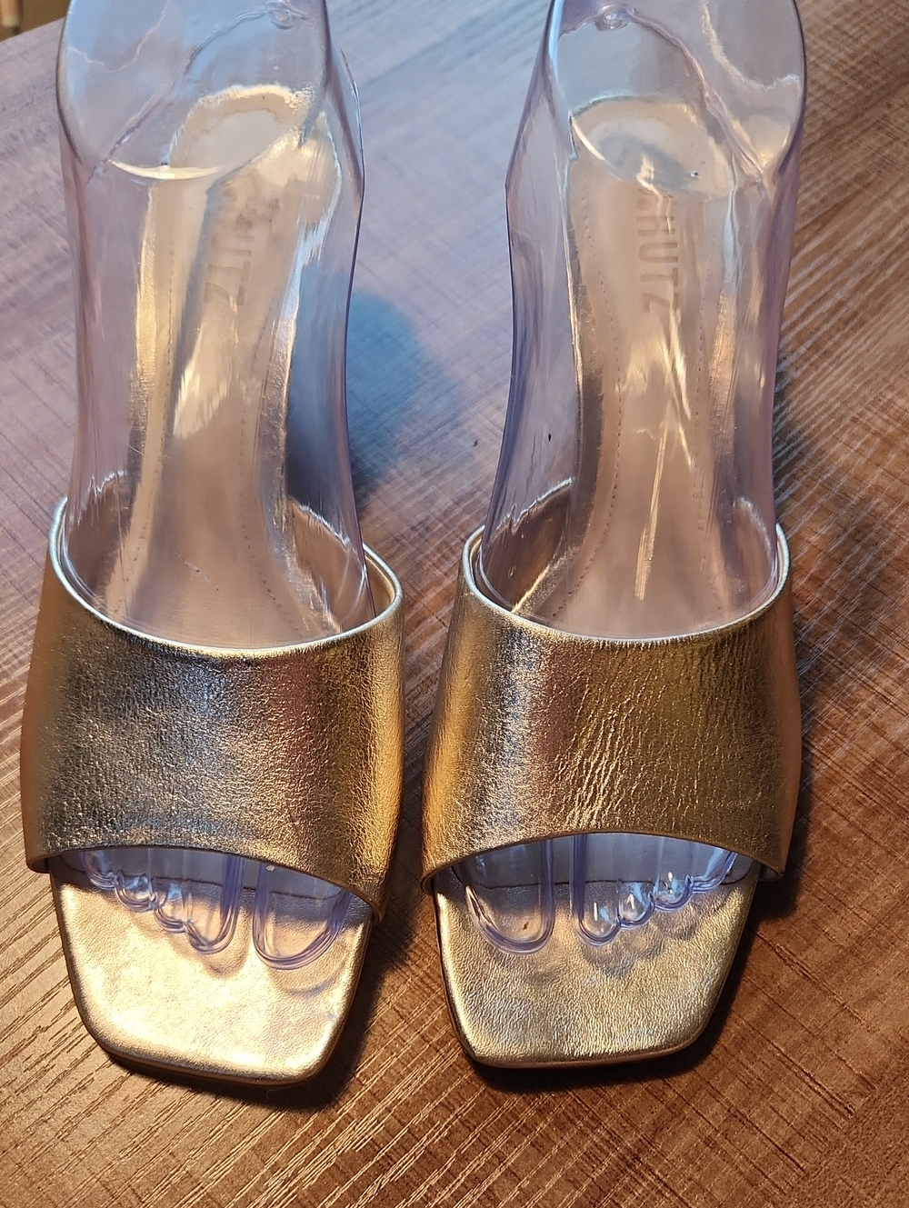 SCHUTZ Metallic Gold Slide Sandals